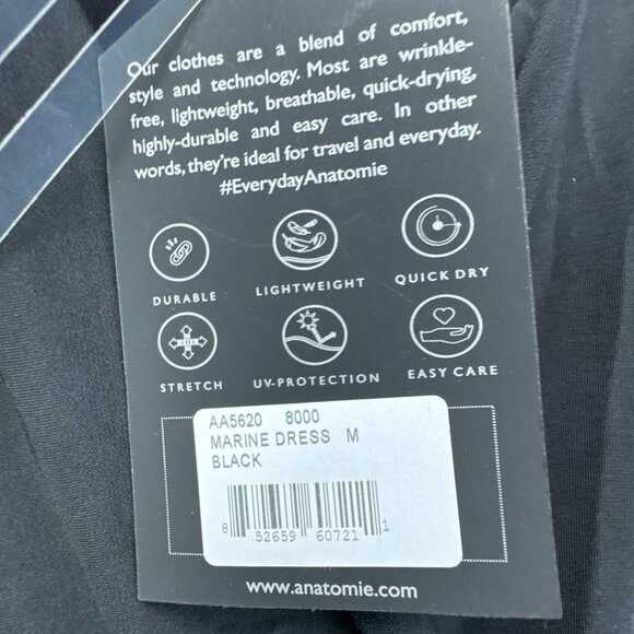 **SOLD**Anatomie Marine Travel Dress Medium Black Form Fitting Ruched Faux Wrap - Picture 10 of 15